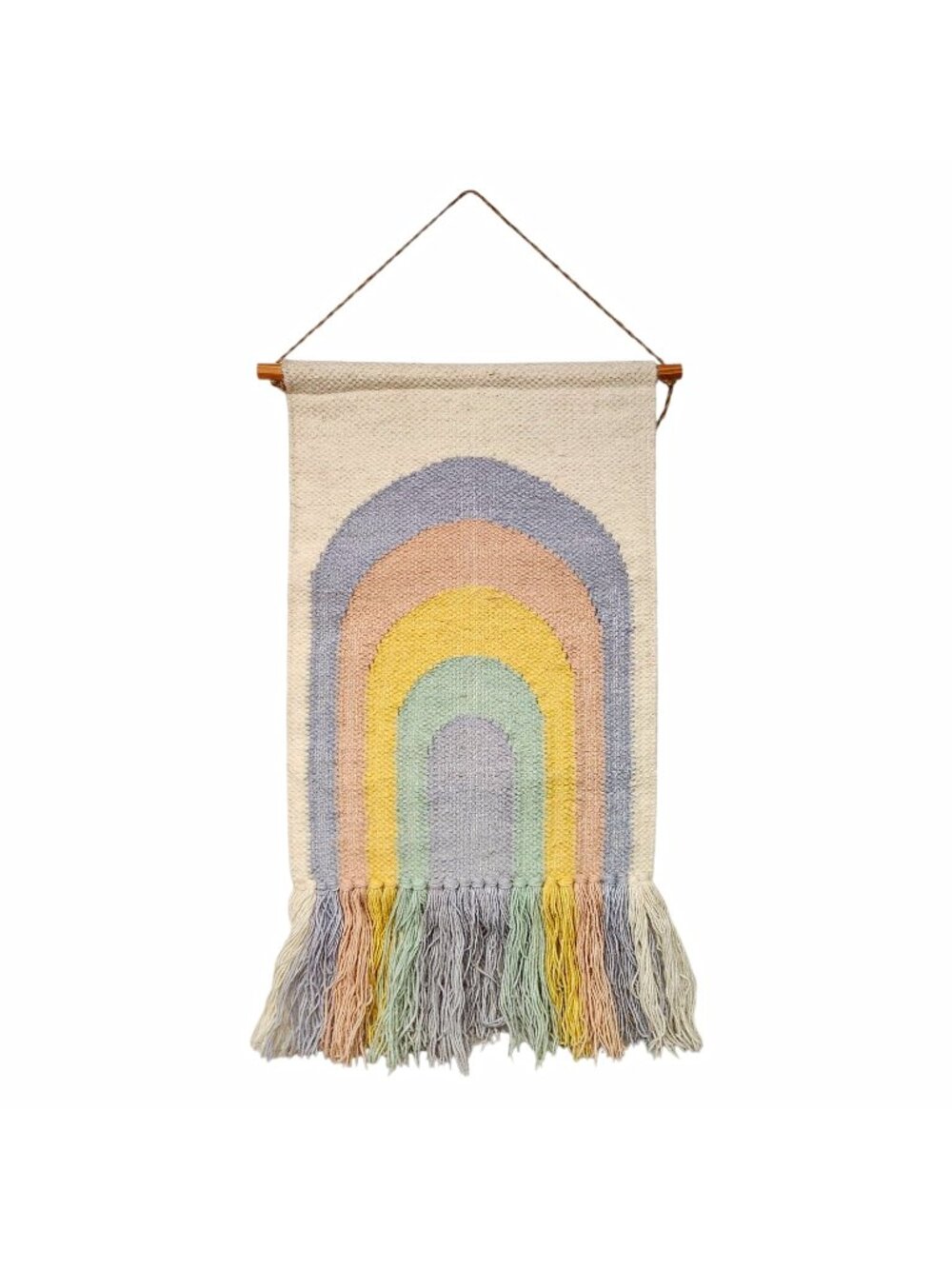 Pastel Rainbow Wall Hanging Fiber Art Weaving Nursery Decor 14"x26"
